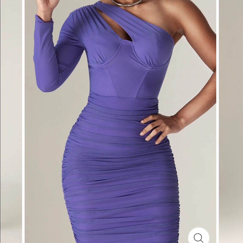 Elegant Purple One-Shoulder Midi Dress - Picture 2 of 10